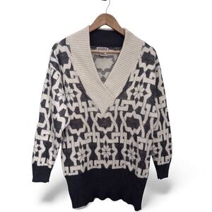 Vintage Wool Angora Nordic Shawl Collar Sweater  Heritage House Snowflake Knit